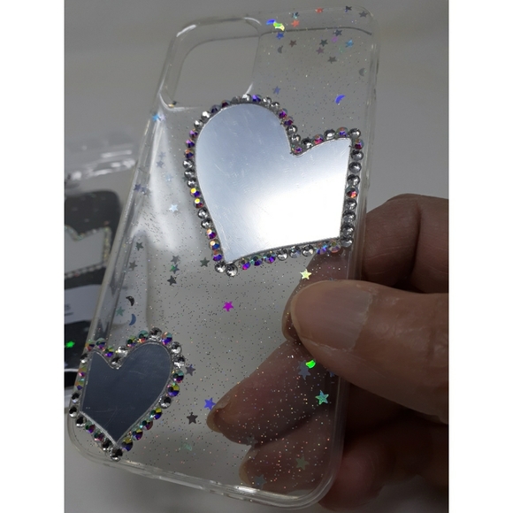 Transparent Sequin Heart Mirror Design Phone Case - Picture 10 of 14